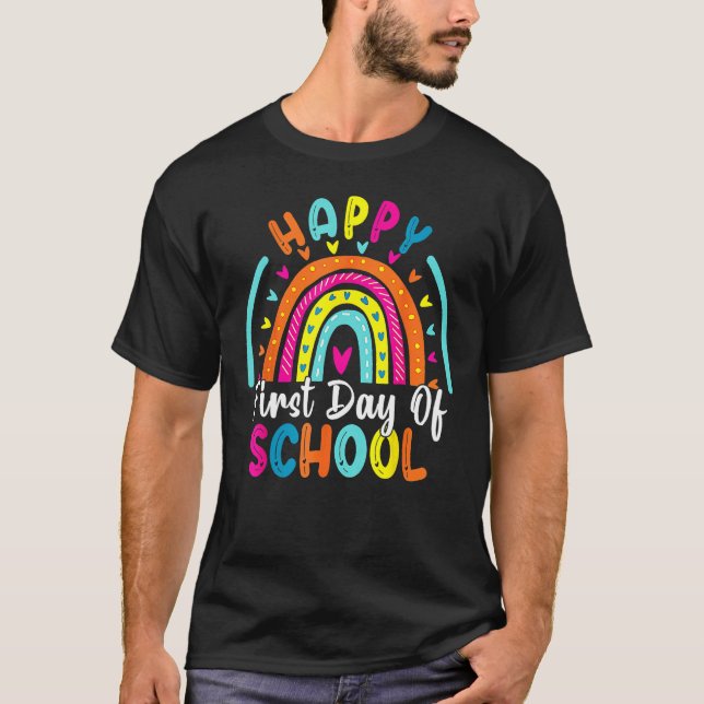 Camiseta Back To School  Happy First Day Of School For Teac (Frente)