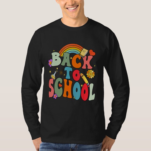 Camiseta Back To School Happy First Day Of School Groovy Te (Frente)