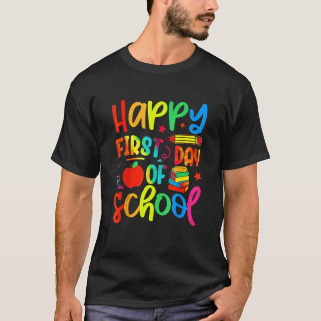 Camiseta Back To School Happy First Day Of School Teacher S (Frente)