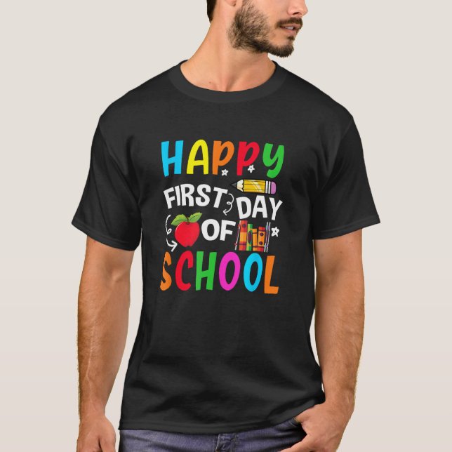 Camiseta Back To School Happy First Day Of School Teacher S (Frente)