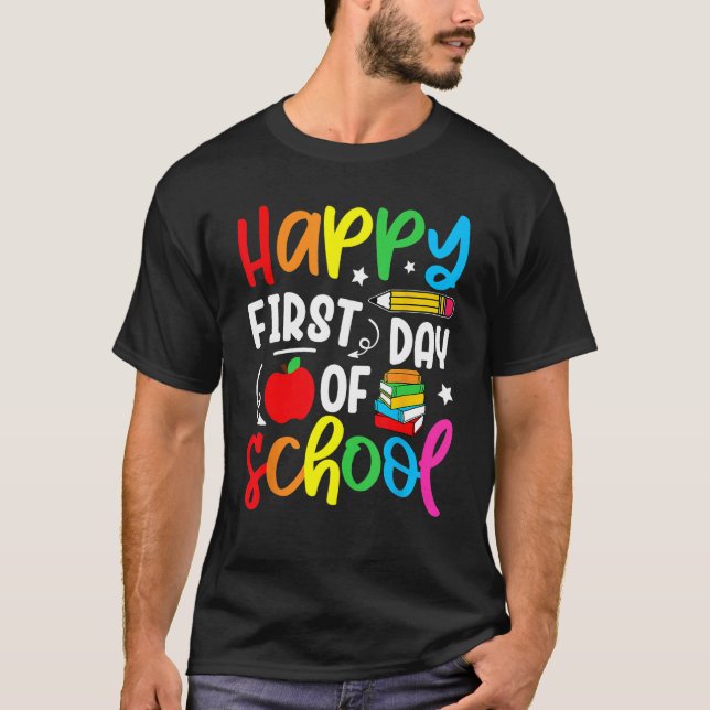 Camiseta Back To School Happy First Day Of School Teacher S (Frente)
