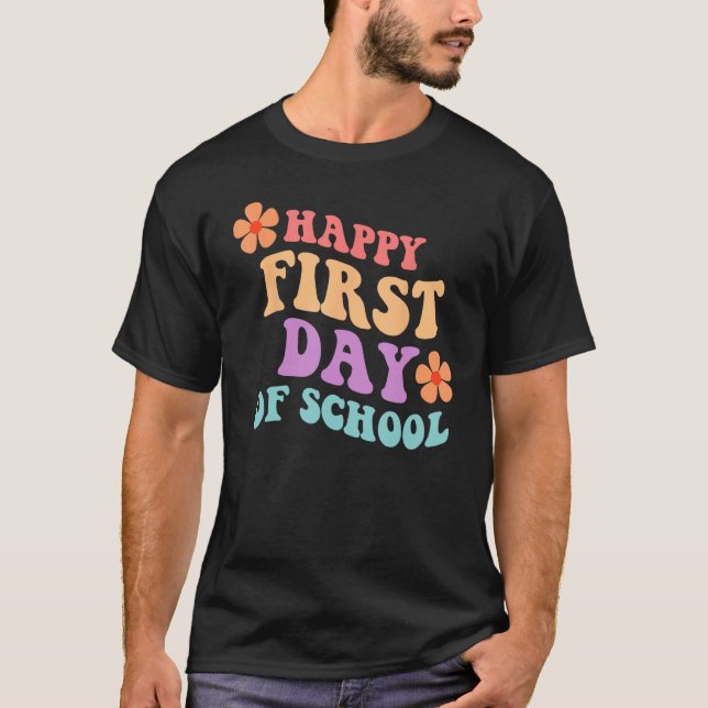 Camiseta Back to School Happy First Day of School Teacher S (Frente)