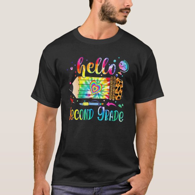 Camiseta Back To School Hello 2nd Grade Leopard Tie Dye Pen (Frente)