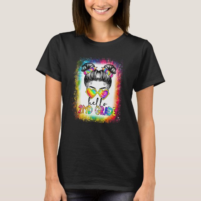Camiseta Back To School Hello 2nd Second Grade Messy Bun Ti (Frente)