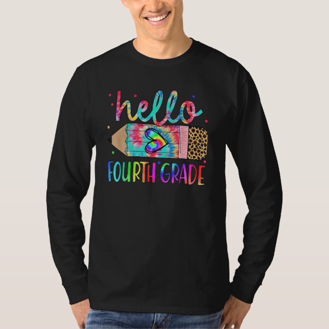 Camiseta Back To School Hello 4th Grade Leopard Tie Dye Pen (Frente)