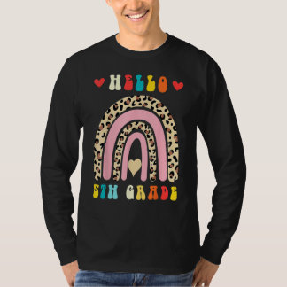 Camiseta Back To School Hello Fifth 5th Grade Rainbow Leopa