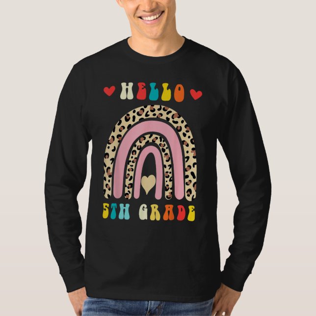 Camiseta Back To School Hello Fifth 5th Grade Rainbow Leopa (Frente)