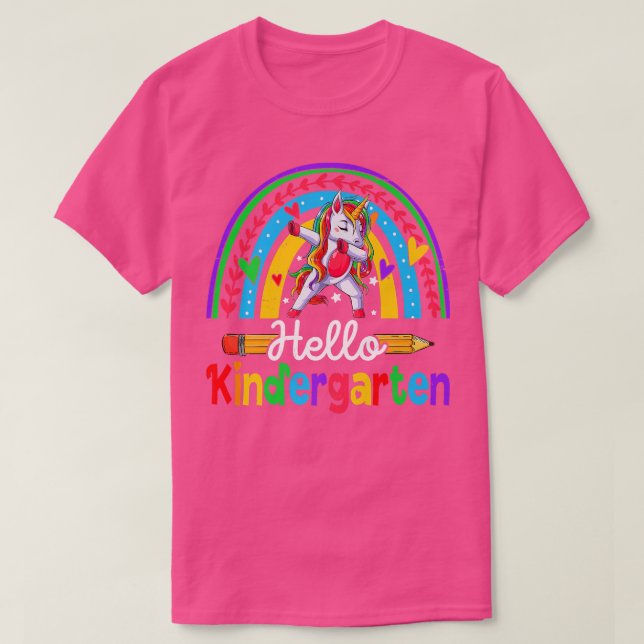 Camiseta Back To School Hello Kindergarten Dabbing Unicorn  (Frente do Design)