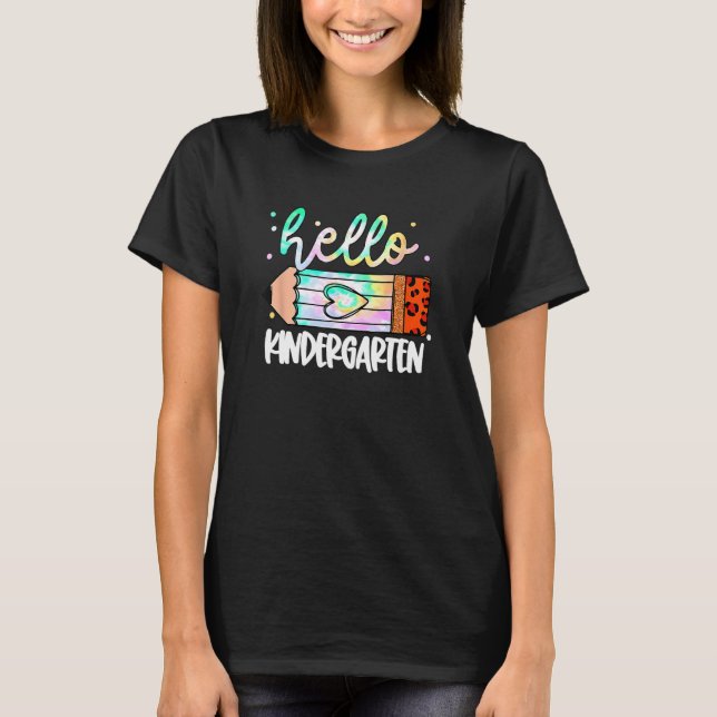 Camiseta Back To School Hello Kindergarten Leopard Tie Dye  (Frente)
