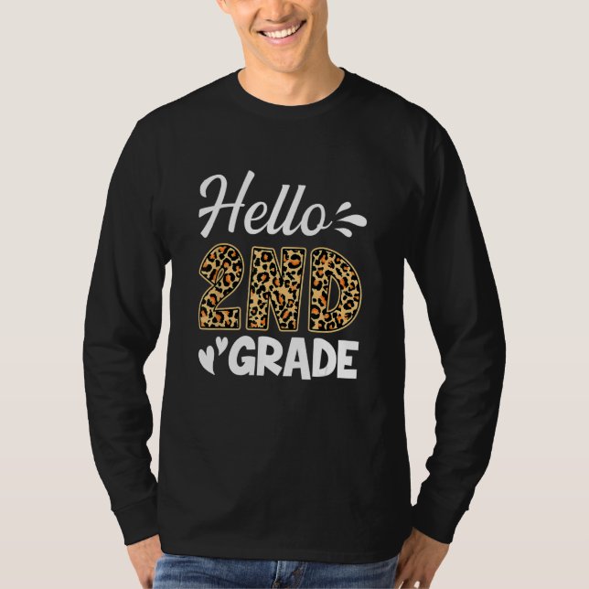 Camiseta Back To School Hello Second Grade 2nd Grade Leopar (Frente)