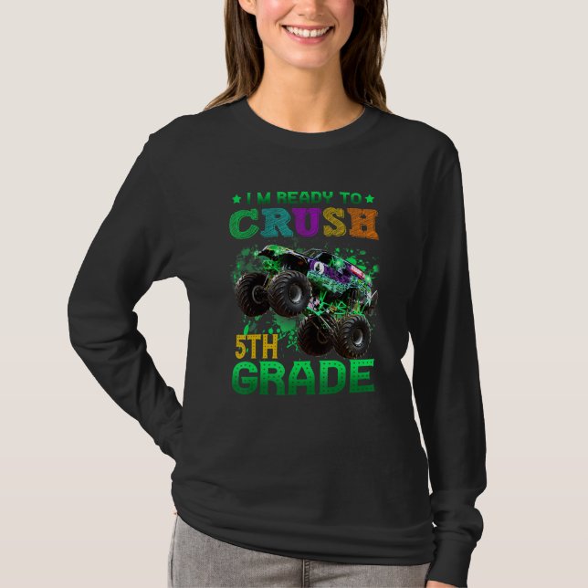 Camiseta Back To School I m Ready to Crush 5th Grade Monste (Frente)