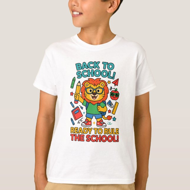 Camiseta Back to School Lion T-Shirt – Rule the School Kids (Frente)