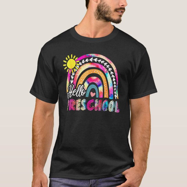 Camiseta Back To School Rainbow Boho Tie Dye Teacher Hello  (Frente)