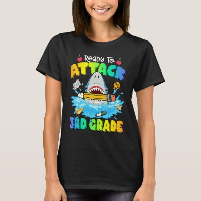 Camiseta Back To School Ready To Attack 3rd Grade Shark Boy (Frente)