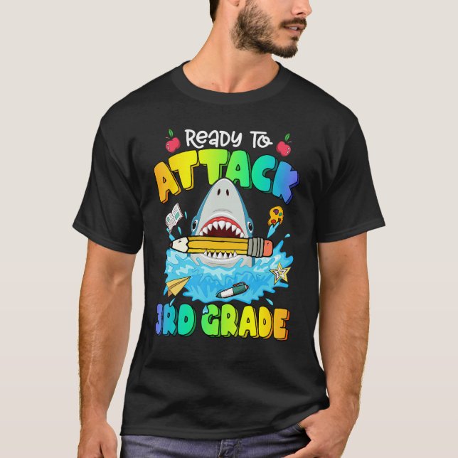 Camiseta Back To School Ready To Attack 3rd Grade Shark Boy (Frente)
