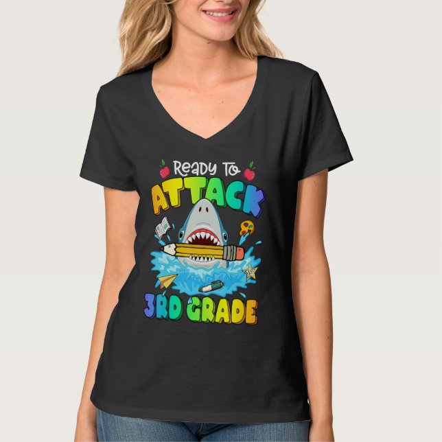 Camiseta Back To School Ready To Attack 3rd Grade Shark Boy (Frente)
