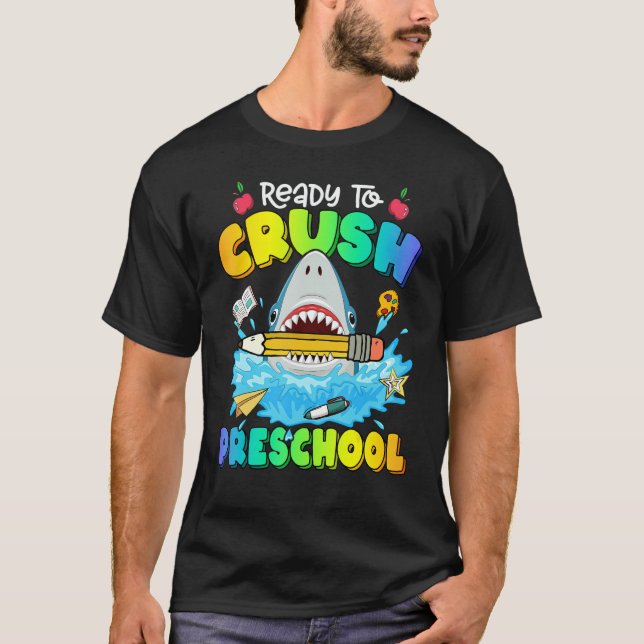 Camiseta Back To School Ready To Crush Preschool Shark Boy  (Frente)