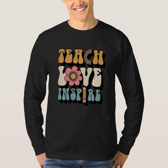 Camiseta Back To School Teach Love Inspire Retro Teacher (Frente)
