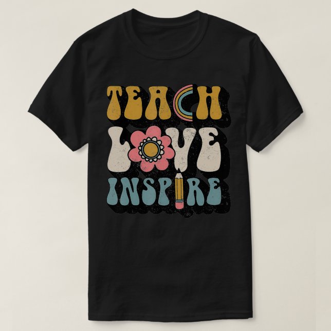 Camiseta Back To School Teach Love Inspire Retro Teachers W (Frente do Design)