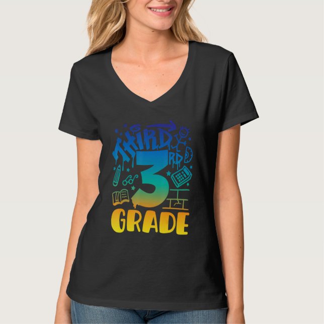 Camiseta Back To School Third 3rd Grade Teacher Boys Graffi (Frente)