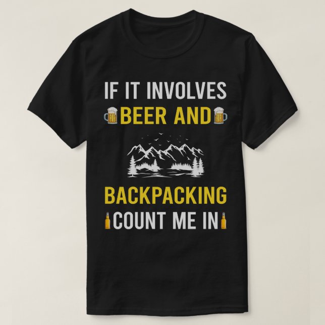 Camiseta Backpack Da Embalagem De Cerveja E Mochila (Frente do Design)