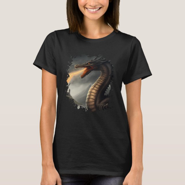 Camiseta Backprint Loch Ness Monster the Fire Breathing Dra (Frente)