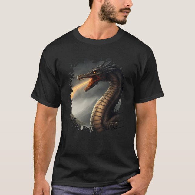 Camiseta Backprint Loch Ness Monster the Fire Breathing Dra (Frente)
