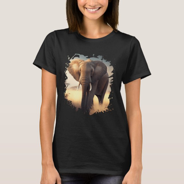 Camiseta Backprint Lonely elephant in the African savanna (Frente)