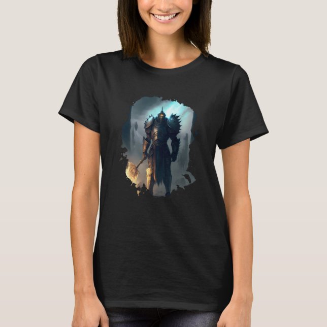 Camiseta Backprint Mighty knight in armor with fire sword (Frente)