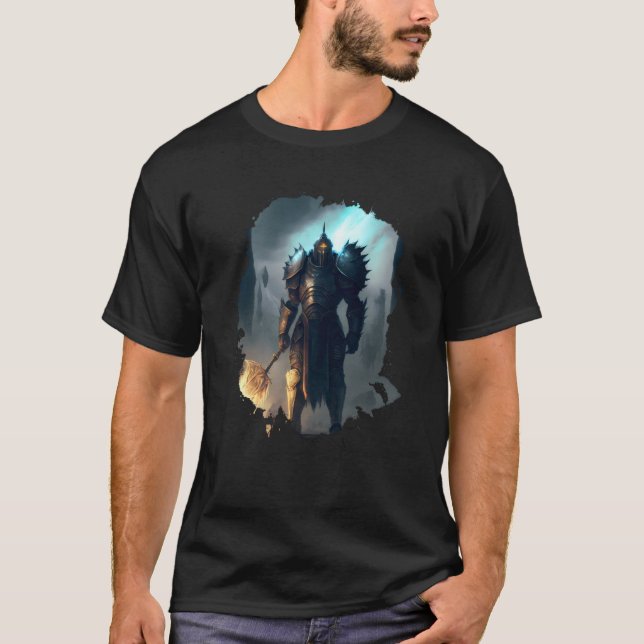 Camiseta Backprint Mighty knight in armor with fire sword (Frente)