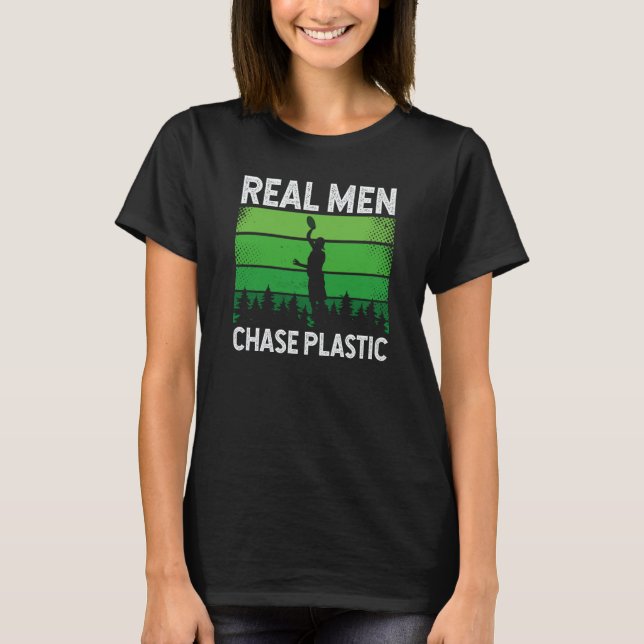 Camiseta Backprint Real Men Chase Plastic Ultimate Frisbee (Frente)