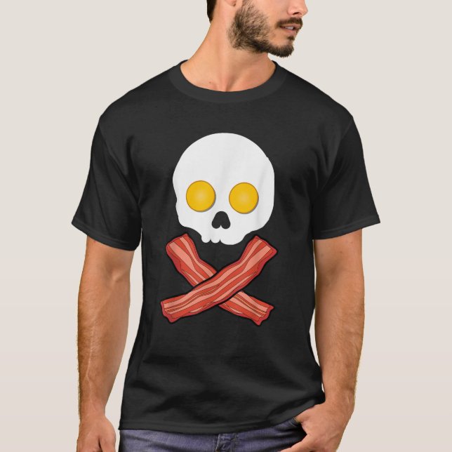 Camiseta Bacon and Eggs Skull Crossbones Funny Fried Breakf (Frente)