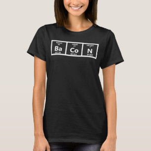 Camiseta Bacon com símbolos químicos da mesa periódica de
