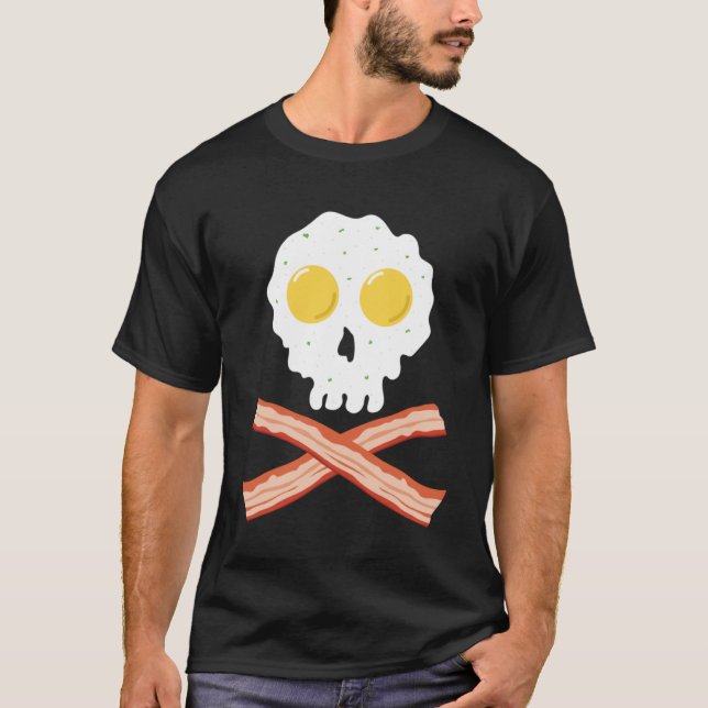 Camiseta Bacon Crossbones & Sunnyside Up Ovos Crânio Breakf (Frente)