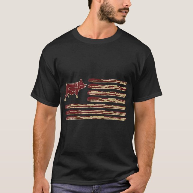 Camiseta Bacon Flag Pig Vintage (Frente)
