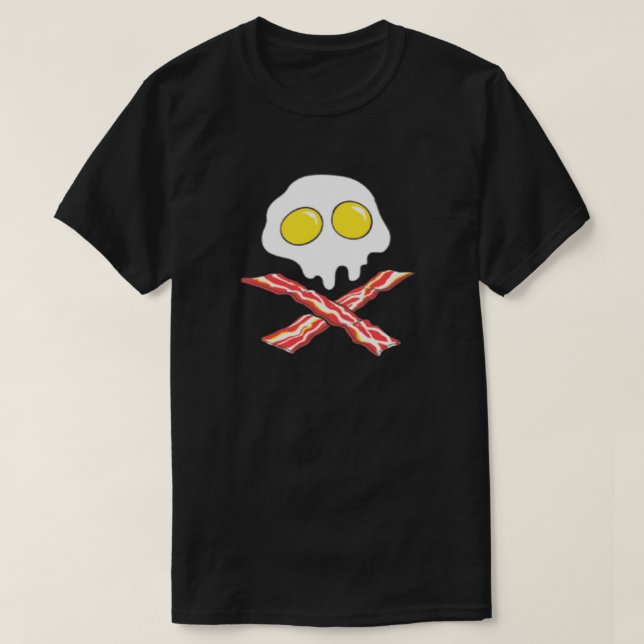 Camiseta Bacon Ovo Crânio Crossbones Porco Frio (Frente do Design)