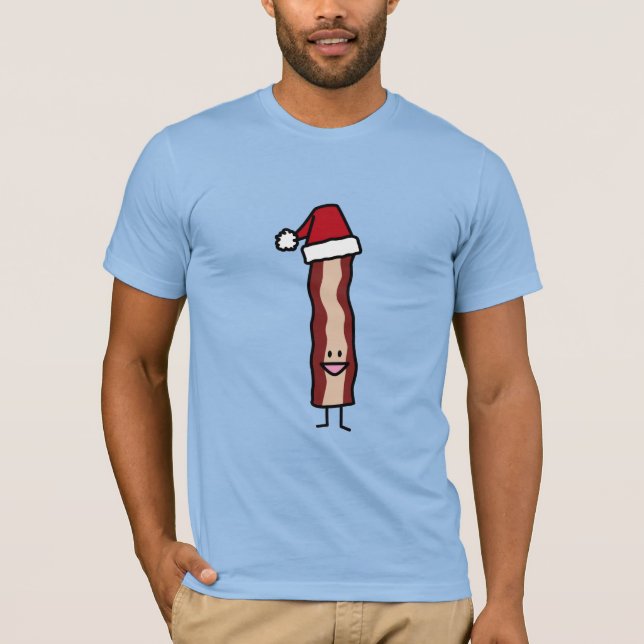 Camiseta Bacon que veste um Natal do chapéu do papai noel (Frente)