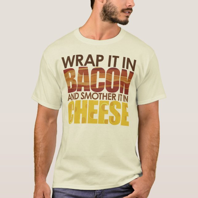 Camiseta Bacon & queijo, POR FAVOR! (Frente)