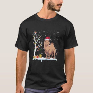 Camiseta Bactrian Camel Santa Hat Festivo Cristo de luz