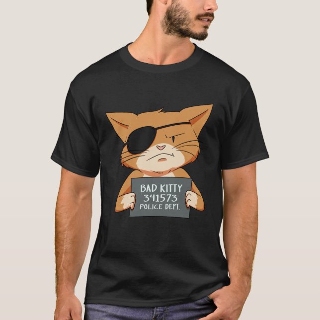 Camiseta Bad Cat Gangster Mugshot Kitty For Pet (Frente)