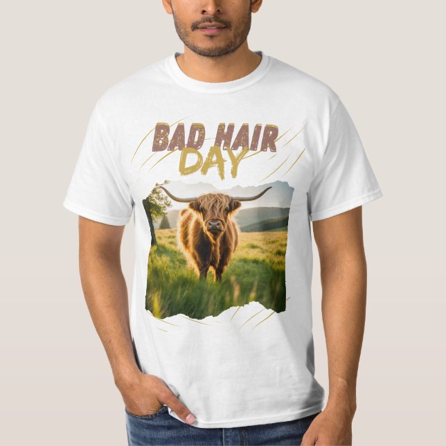 Camiseta Bad Hair Day-Hochlandrind mit wilder Frisur (Frente)
