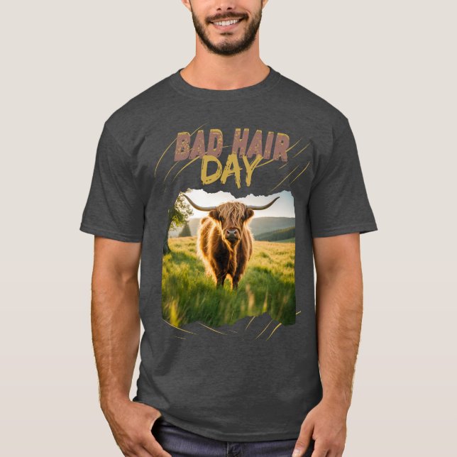 Camiseta Bad Hair Day-Hochlandrind mit wilder Frisur (Frente)