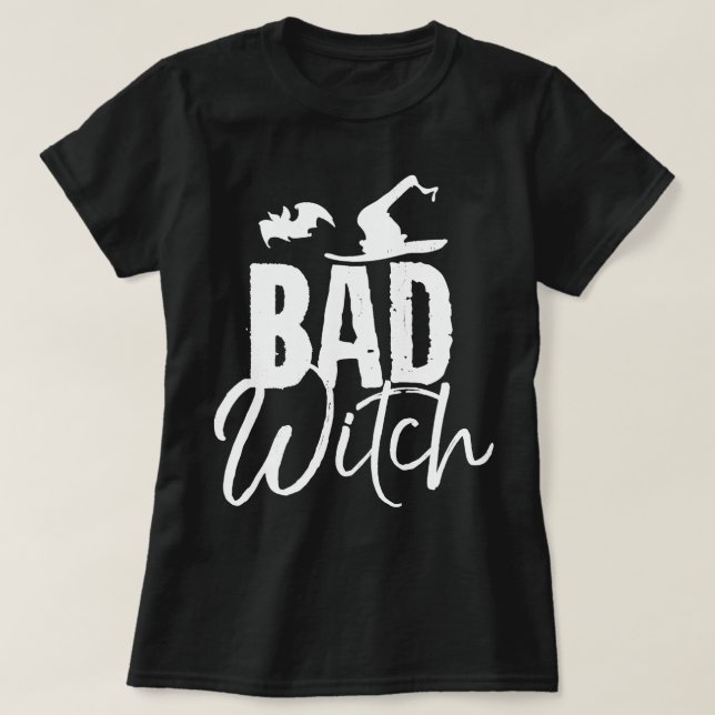 Camiseta Bad Witch Funny Halloween Party Couples Costume Lo (Frente do Design)
