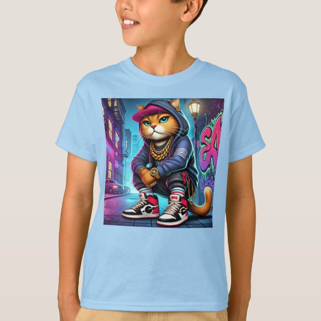 Camiseta Badass Cat - Urban Street Style Feline com Graffi (Frente)