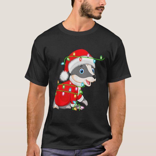 Camiseta Badger Christmas Lights Santa Costume Cute Animal  (Frente)