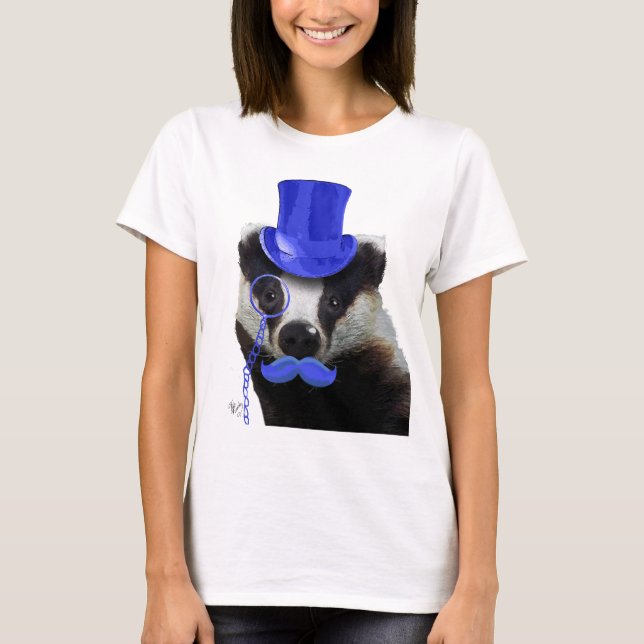 Camiseta Badger com Chapéu Azul e bigode (Frente)