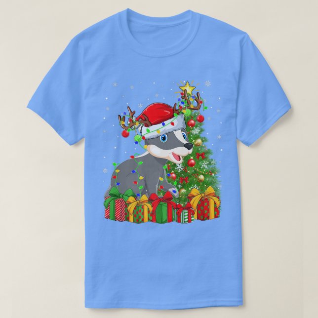 Camiseta Badger Lighting Xmas Tree Santa Hat Badger Christm (Frente do Design)