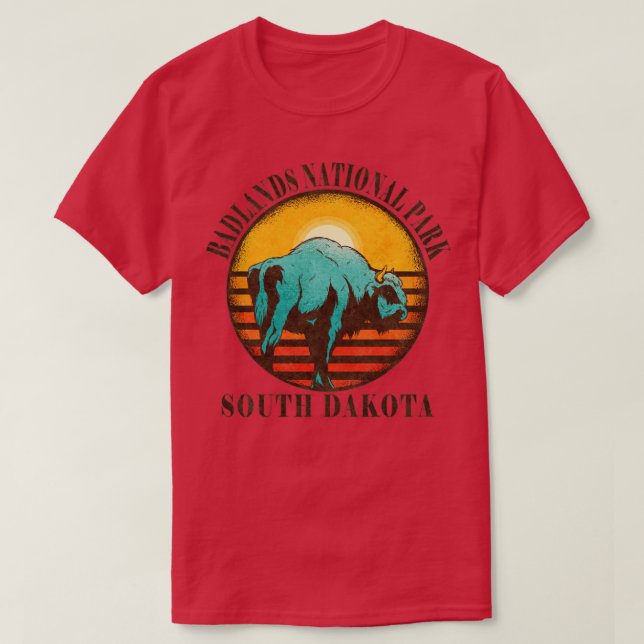 Camiseta Badlands US National Park South Dakota Bison Hikin (Frente do Design)