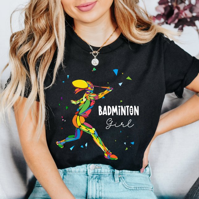 Camiseta Badminton Girl Abstract Female Player Colorful (Criador carregado)