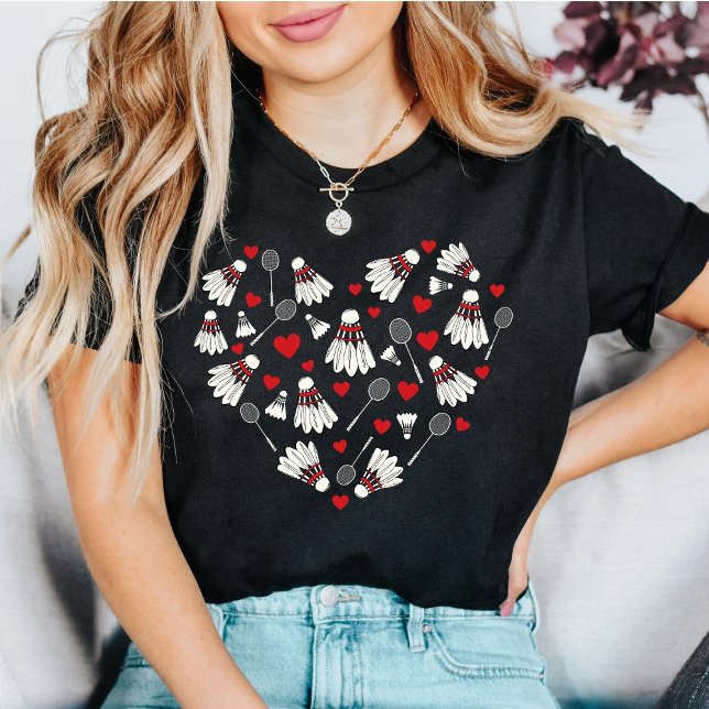 Camiseta Badminton Love Heart Shuttlecocks & Rackets (Criador carregado)